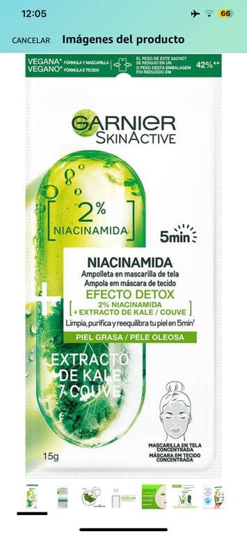 Amazon: Garnier Skin Active Ampolleta en mascarilla de tela kale efecto detox (mínimo 2)