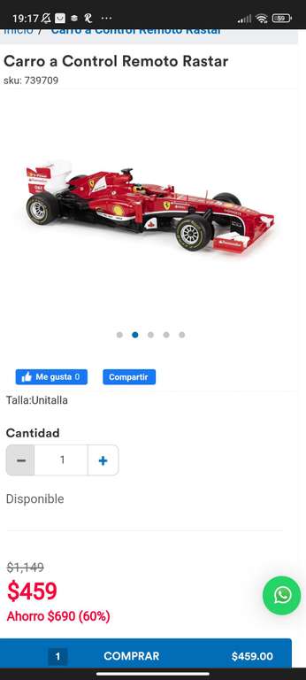 Coppel: Carro a Control Remoto Rastar F1 Ferrari