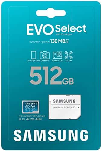 Amazon: SAMSUNG EVO Select Micro SD Tarjeta de memoria + adaptador, 512 GB | Precio antes de pagar