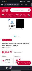 Office Depot: Pantalla Spectra Smart TV Roku 32 pulg. 32-RSP Led HD