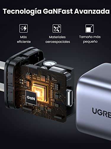 Amazon: UGREEN GAN 45W Cargador USB C Portátil, PD Cargador Tipo C 25W+20W con 2 Puertos
