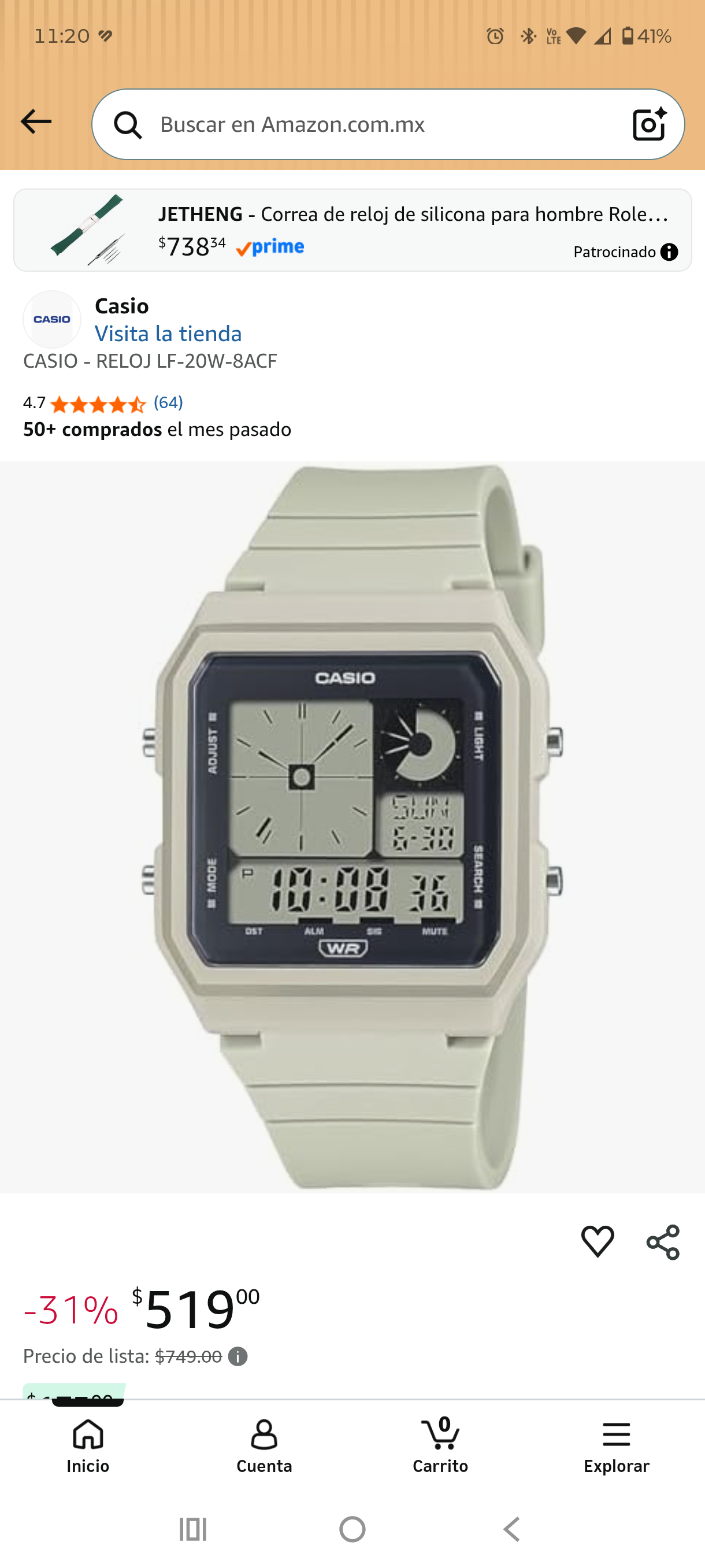 Amazon: Reloj Casio LF-20W-8ACF | Resistencia al agua