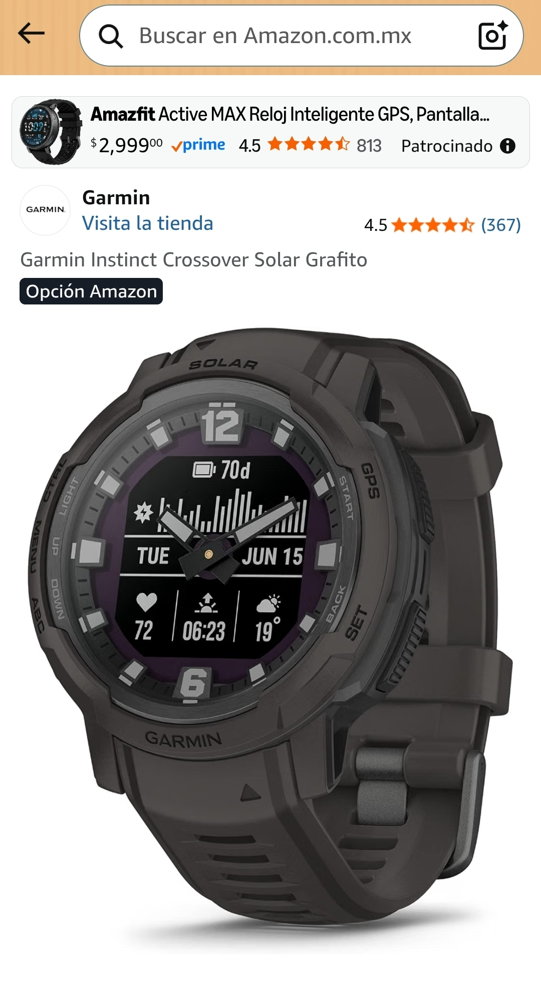 Amazon: Garmin Instinct Crossover Solar Grafito