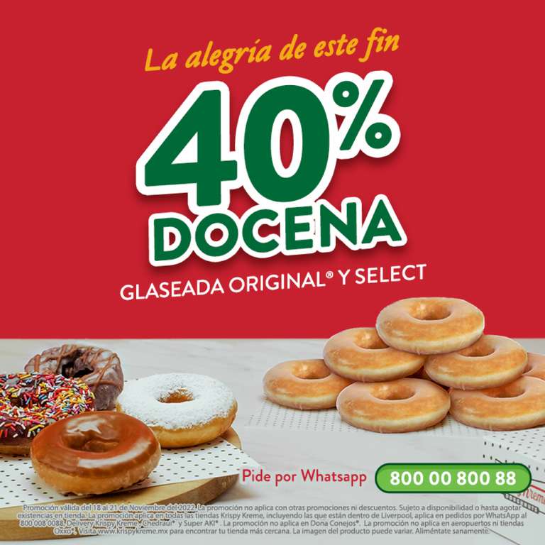 Krispy Kreme: 40% en docena de dona glaseada original y select