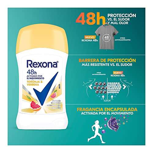 Amazon: Rexona Toronja & Verbena Desodorante Antitranspirante para Mujer en Barra con Tecnología Antioxidante 45 g (Precio Planea y Ahorra)