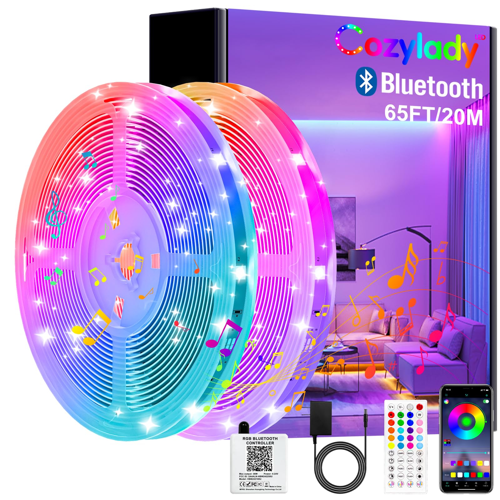 Amazon: Luces LED Blutooth 20M, Cozylady Tiras led RGB 5050 Inteligentes