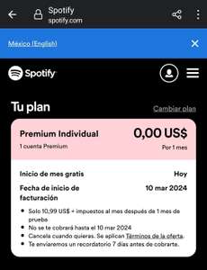 1 Mes De Spotify Premium Gratis (Para nuevos usuarios)