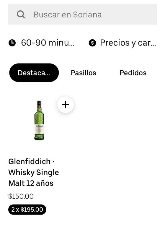 Uber Eats - Super Soriana - Glenfiddich 12 años 4 botellas 750 ml