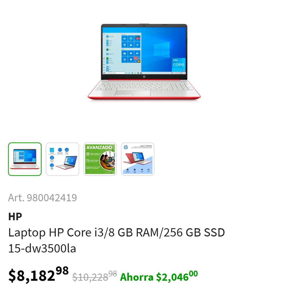 SAM´S CLUB: Laptop HP Core i3/8 GB RAM/256 GB SSD 15-dw3500la -  