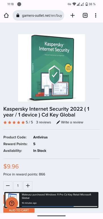 Gamers Outlet | Kaspersky Internet Security 2022 1 año Cd Key Global por menos de $170 ,Tienes que usar VPN de US para acceder a la web