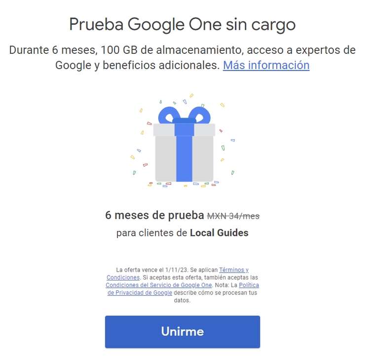 Google One por 6 meses para LocalGuide de GoogleMaps