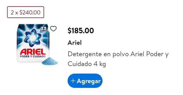 Walmart: Detergente en polvo Ariel 4kg 2x$240