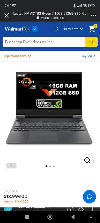 Walmart: Laptop hp Ryzen 7,RTX 3050