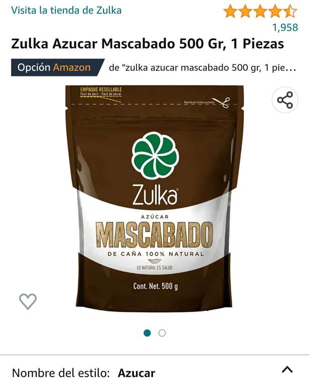 Amazon: Azúcar mascabado Zulka 500gr | envío gratis con Prime
