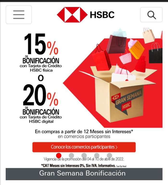 Gran semana HSBC: Fecha de inicio, 15% de bonificación con TDC, 20% con TDC digital y comercios participantes