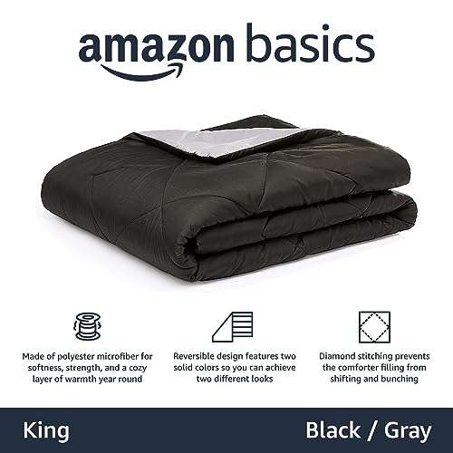 Amazon Basics - Edredón doble vista de microfibra - Negro / Gris - King Size