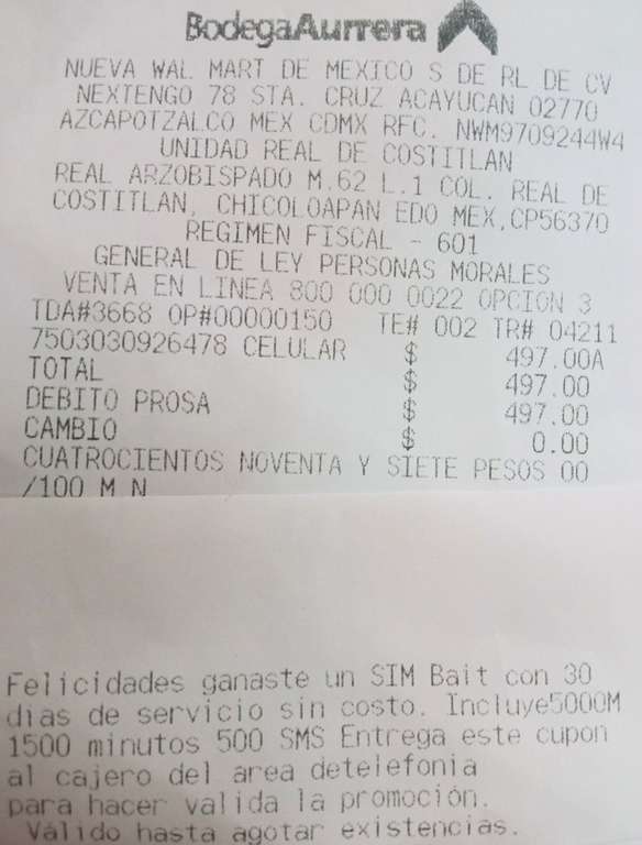 Bodega Aurrera Real de Costitlan: Moto E20 + 5000 Megas, 1500 Minutos, 500 SMS por $497