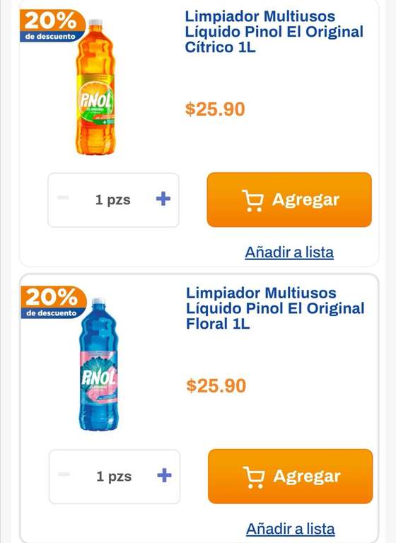 Chedraui: 20% de descuento en Limpiador Pinol 1 L floral y cítrico • 2x$40 Limpiador Pinol original 1.1+100 ml