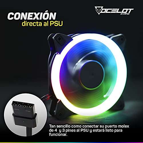 Amazon: Ventilador para PC Ocelot Gaming OGF01. 120 mm, Iluminación tipo arcoíris, 1200RPM, 4 pines.