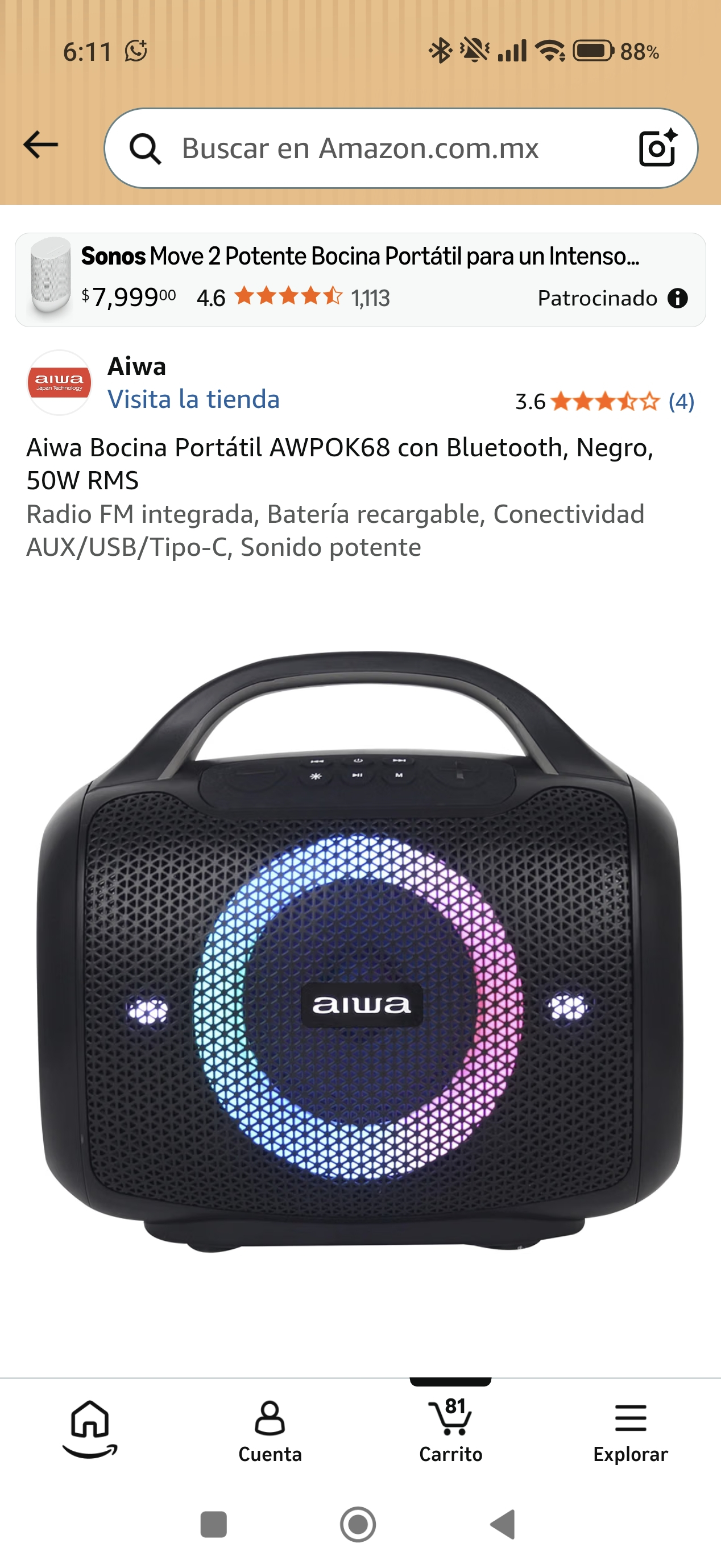 Amazon: Aiwa Bocina