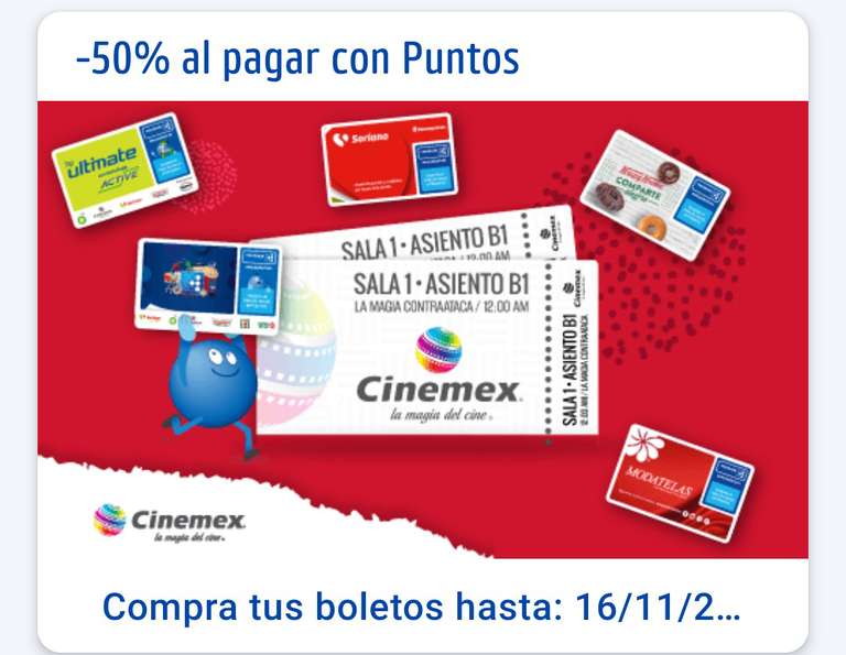 Payback y Cinemex: 50 % de descuento en boletos al pagar con puntos