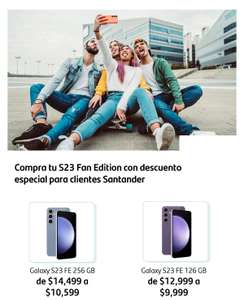 Samsung Store (Santander Exclusivo): Celular Samsung S23 Fan Edition con descuento