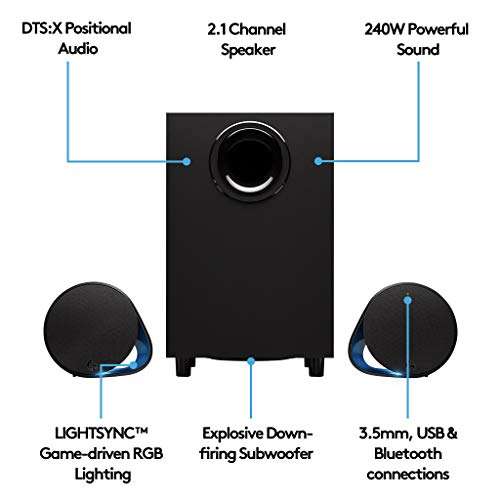 Amazon. Bocinas Gamer Logitech G560 LIGHTSYNC RGB. USB, Bluetooth y de toma de 3,5 mm