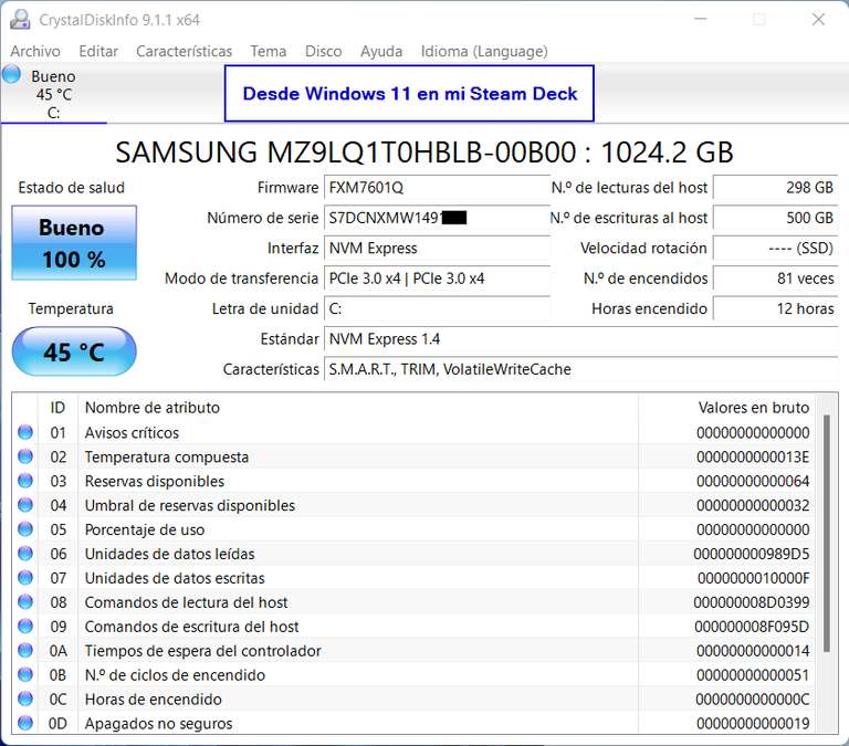 AliExpress: 1 TB Samsung PM911a SSD NVMe M.2 PCIe 3.0 formato 2230 (para la STEAM DECK)
