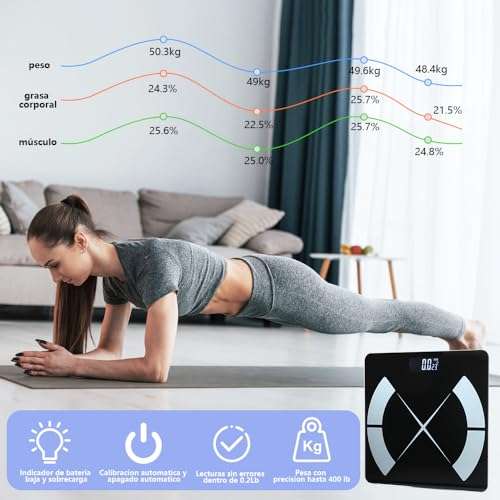 Báscula digital Bluetooth* con análisis corporal, hasta 180 kg