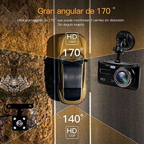 Amazon DashCam 1080P Full HD 170 con WDR G-Sensor, Pantalla táctil y Cámara trasera