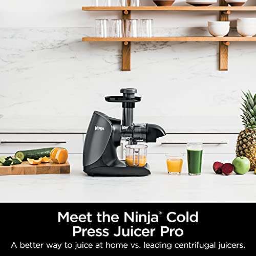 Amazon: Ninja JC101 Cold Press Pro - Exprimidor lento compacto potente con control total de pulpa y fácil limpieza, grafito