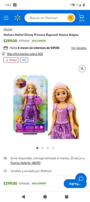 Walmart: Muñeca Mattel Disney Princesa Rapunzel Música Mágica