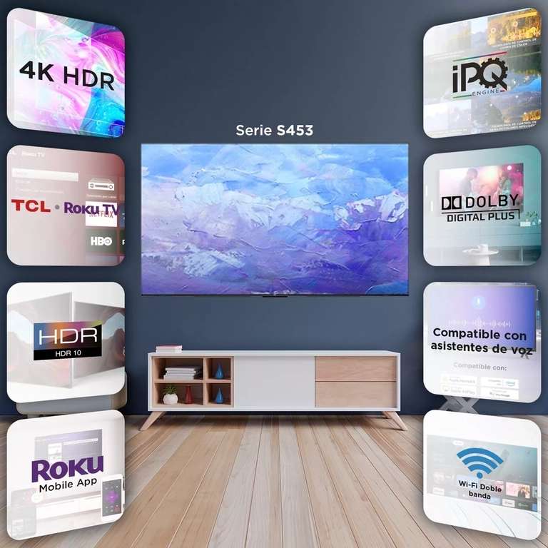 Mercado Libre: Pantalla TCL 50'' 50S453 4K UHD HDR10 Roku TV Dolby Digital+ - Pagando con HSBC