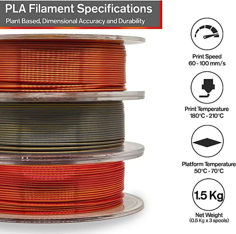Amazon: 1.5kg Filamento de impresión 3D 3DF – PLA de seda de doble color de 1,75 mm