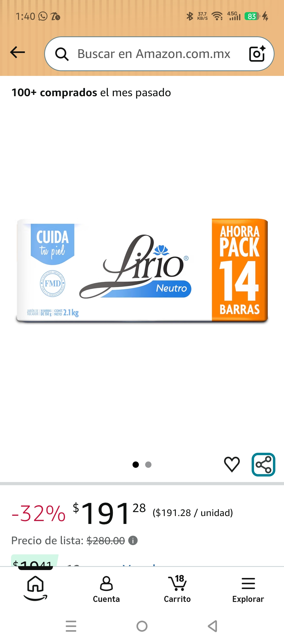 Amazon: Jabón neutro Lirio, 14 pz de 150g