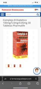 Farmacias Guadalajara: Complejo B Diabético 100mg/5.0mg/0.05mg 30 Tabletas Pharmalife