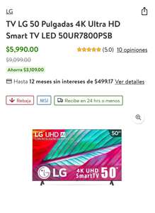 Walmart: TV LG 50 Pulgadas 4K Ultra HD