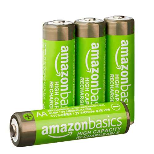 Amazon: Amazon Basics - Baterías recargables AA de alta capacidad - 2400 mAh (4 unidades) | envío gratis con Prime