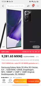 AliExpress: Samsung Galaxy Note 20 ultra (reacondicionado) | $8516 (incluyendo envío)