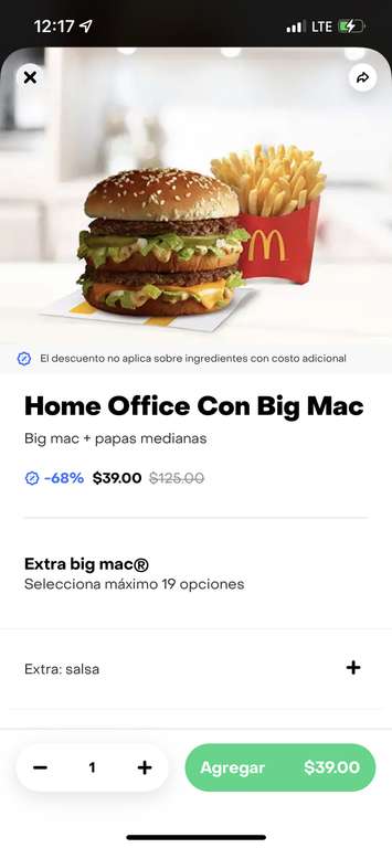 Rappi [McDonald's]: Big mac con papas por 39 pesitos (usuarios seleccionados)