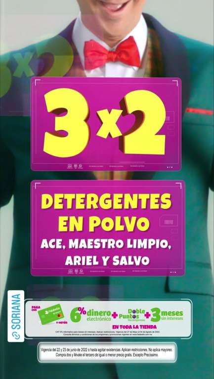 Soriana: Julio Regalado 2022: 3 x 2 en Detergentes en polvo y líquidos seleccionados
