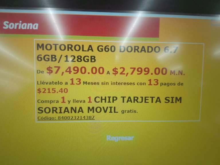 Soriana: Celular Motorola MOTO G60 6GB-RAM/128GB