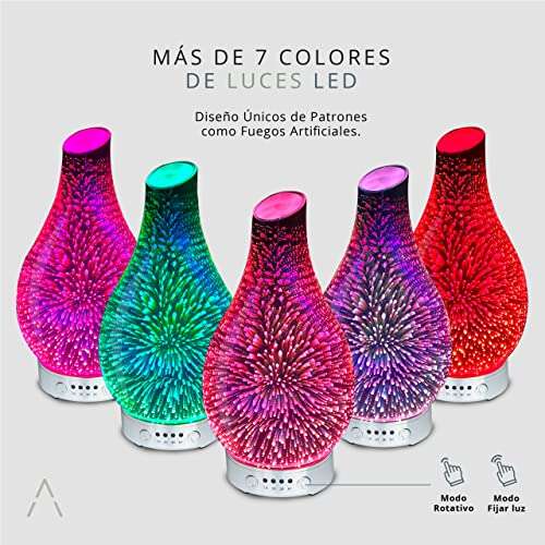 Amazon: Difusor de Aceites Esenciales y Humidificador de Vidrio 3D -7 Luces LED de Colores Ajustable
