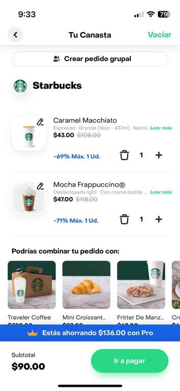 Rappi: Bebidas Starbucks a 29 Pesos