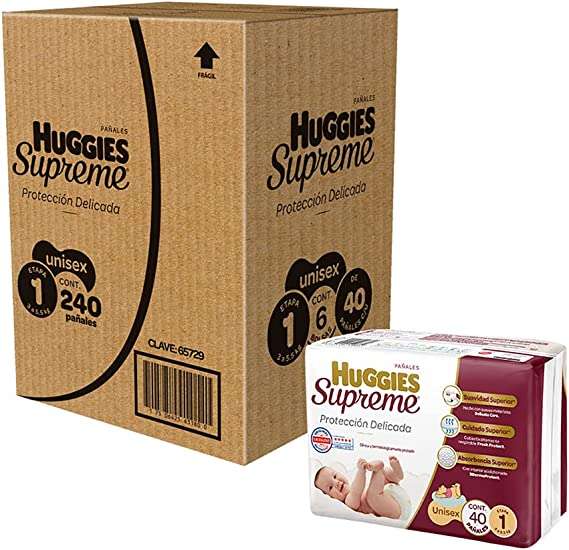 Amazon: Huggies Supreme Pañal Desechable para Bebé, Caja con 240 Piezas, Etapa 1. Oferta con planea y Ahorra y Prime