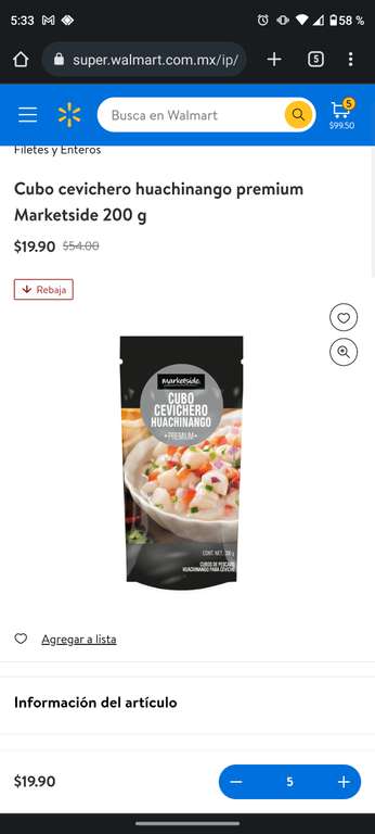 Walmart Super: Huachinango para ceviche en cubos