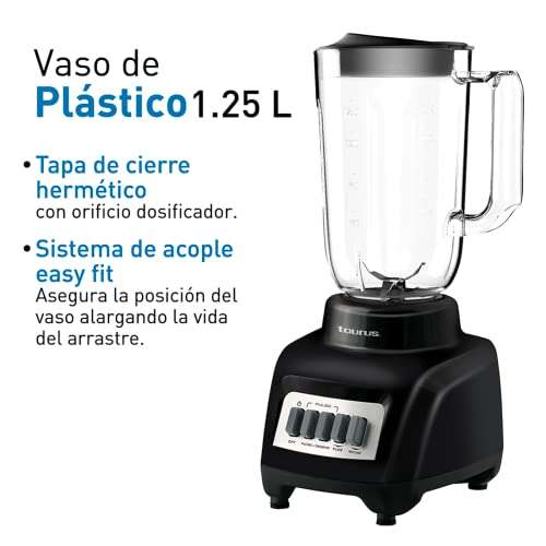 Amazon: TAURUS HALEY Licuadora Vaso Plástico de 1.25 litros, 4 Velocidades, Sistema de Acople Easy Fit, 350W, PARA FORANEOS
