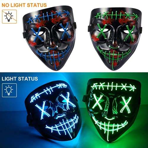 Amazon: Máscara LED de Halloween 2PCS, Salandens Máscara con luces LED con 3 Modos de Iluminación, (2 Unidades)