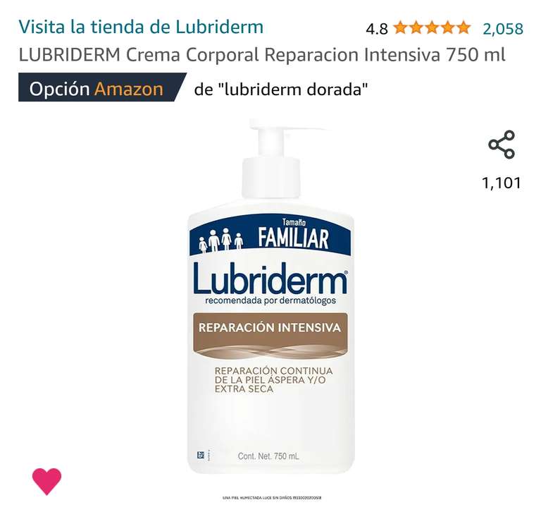 Amazon: LUBRIDERM Crema Corporal Reparacion Intensiva 750 ml
