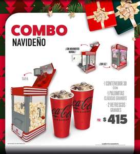 Cinemex: Combo Navideño (Contenedor 3D + 1 palomitas clásicas grandes + 2 refrescos grandes)